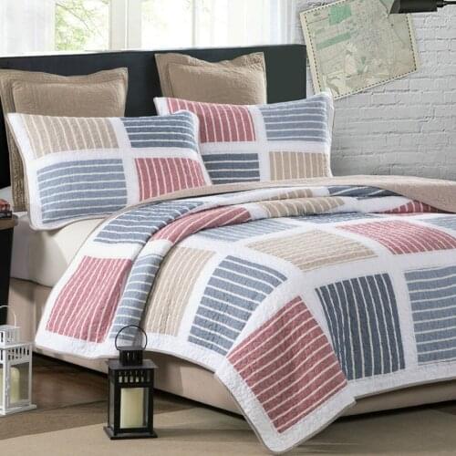 American Bedspread Patchwork Quilt Set 3PCS Coverlet Washed Cotton Quilts Bed Cover Shams King Queen Size Quilted Blanket