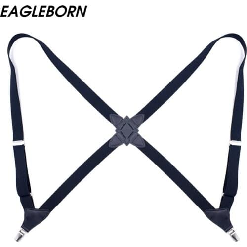 Suspender Men Navy Suspenders Braces Elastic Black Grey Red Heavy Duty Cross Strap Tuck It Shirt Stay Husband 2 Clip Cross Brown