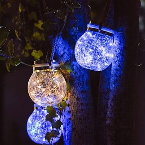 T21D Hanging Solar Ball Lights Multi-Color Cracked Glass Lights Waterproof Hanging Outdoor Decorative Globe Lights for Garden