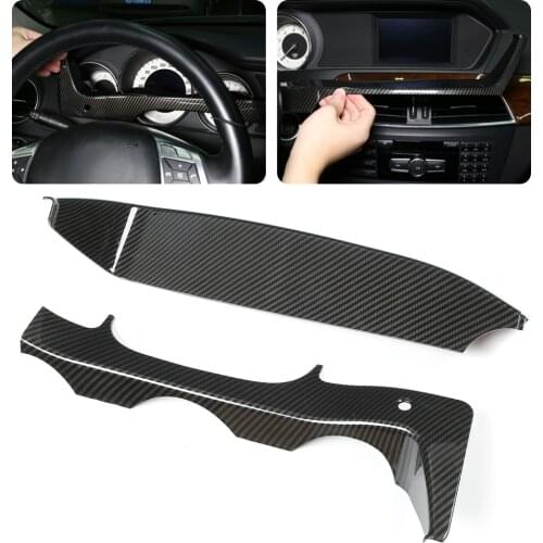 2pcs Dashboard Trim Strip Carbon Fiber Style Fits for Mercedes Benz C Class W204 2011 2012 2013 2014