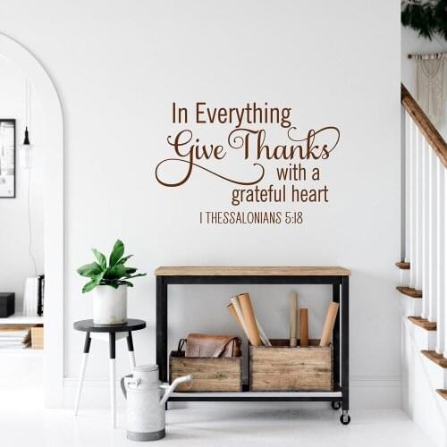 Religious Wall Decal In Everything With A Grateful Heart 1 Thessalonians 5:18 Christian Scripture Wall Sticker Home Decor C887