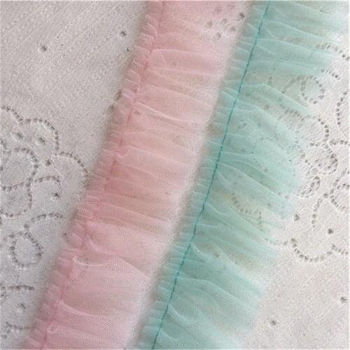 Pink/blue Ruffled Lace 1 Yard Soft Tulle Trim Gauze Lace Trim DIY Sewing Supplies 4.5cm Wide