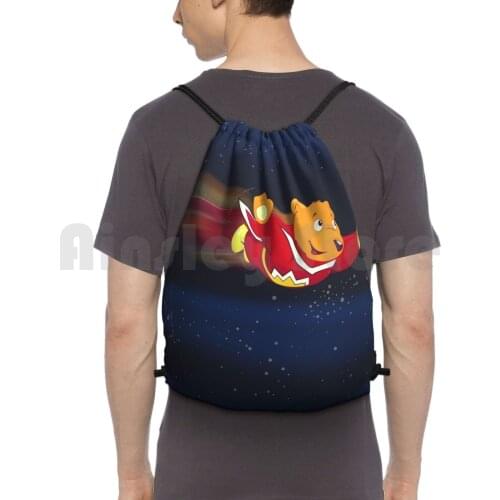Superted Backpack Drawstring Bag Riding Climbing Gym Bag Graphic Design Superted Fan Art Teddy Bear Flying Superhero Hero