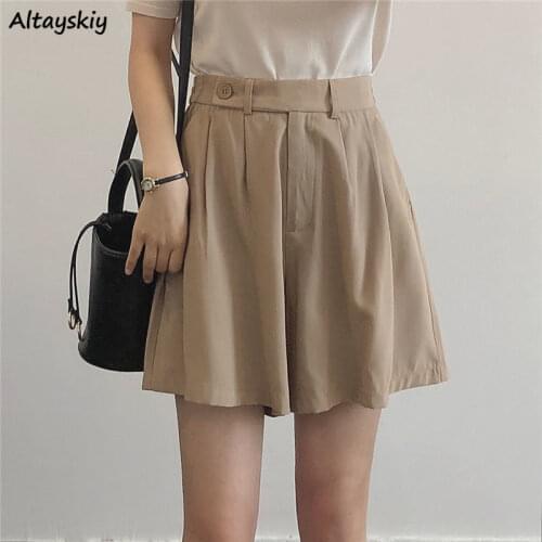 Shorts Women Retro Loose Female Elegant High Waist Zipper Leisure Ulzzang All Match Fashion Simple College Solid Popular Summer