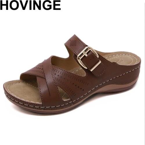 HOVINGE Women Slippers Summer Ladies Slides Sewing Wedge Sand Drag Thick Bottom Non-slip Female Drag Beach Slippers