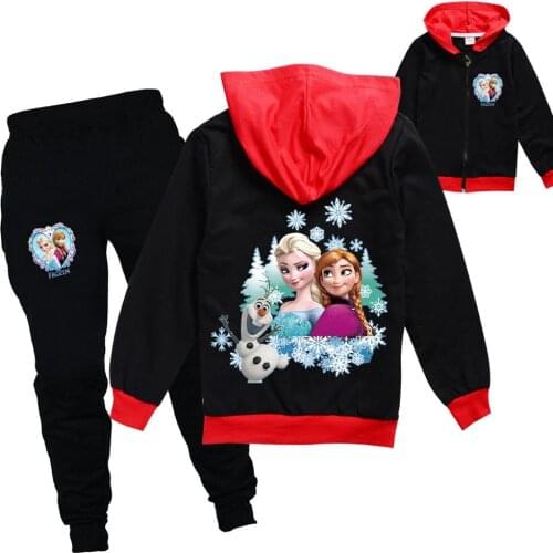 Disney Girls Clothing Sets Frozen Children Active Jackets Zipper Coat Pant Set Kids Clothing Autumn Sports Suit Tracksuit