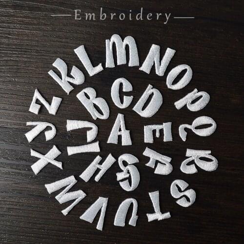 Cartoon White 26pc English Letter DIY Embroidered Patches Iron on Clothing Word Art Alphabet Clothing Sticker Appliques Stripes
