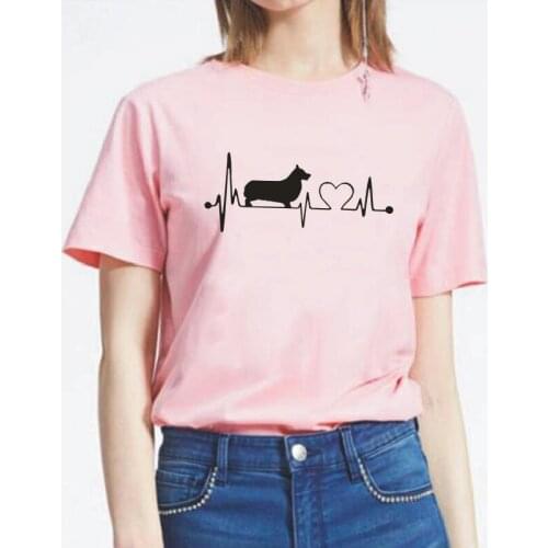 Funny Corgi Heartbeat Dog Mom Harajuku T Shirt Women Tops Summer Casual Short Sleeve Tee Shirt Femme Plus Size Women T Shirt