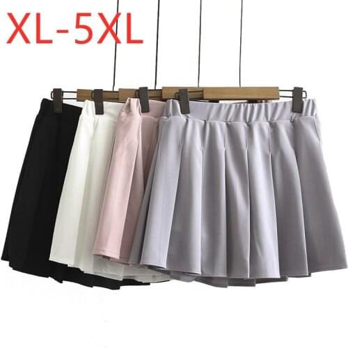 New 2020 ladies autumn winter plus size mini skirt for women large loose casual cotton pink gray pleated skirts 3XL 4XL 5XL