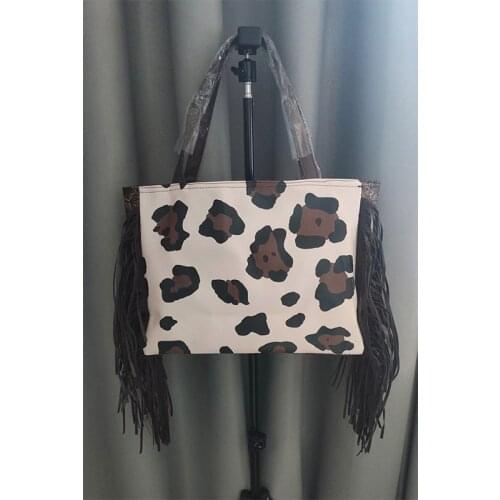 New Cow Fringed Handbag Women Cheetah Fringe Shoulder Purse PU Leather Fashion Animal Leopard Printed Tote Bags