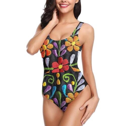 Women 2021 Exotic Bikinis Mexican Flowers Embroidery Women Swimsuit One Piece swimsuit R336 Beach wear For Women