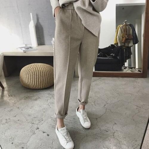 2021 New Style Winter Thicken Women Pencil Pants Wool Pants Female Autumn High Waist Loose Trousers Capris Soft Good Fabric