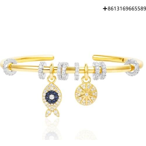 1:1 original copy 100% sterling silver lucky fish bracelet open bracelet golden yellow fashion personality