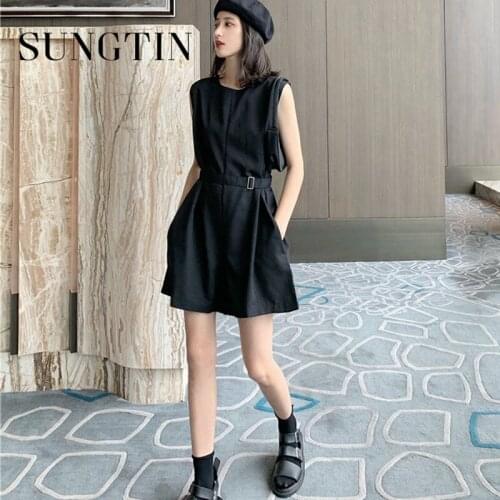 Sungtin Black New Arrival Playsuit Women Summer 2020 Sleeveless Casual Slim Femme Rompers Casual Jumpsuits Overalls with Belt