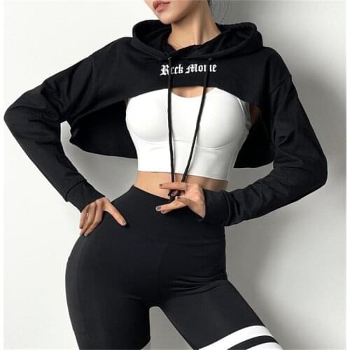 Women Crop Top Sports Shirts Long Sleeve with Hat Yoga Sweatshirt Sports Fitness Gym Workout Shirts