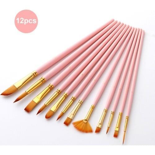 12pcs Paint Brushes Set Kit Multiple Mediums Brushes with Nylon Hair for Artist Acrylic Aquarelle Oil Painting Drawing Supplies
