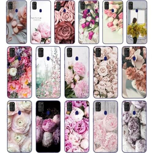 172SD Drawn Peony Delicate Flower Soft Silicone Tpu Cover phone Case for Samsung Galaxy M11 M21 A20 A20E A20S S10 S20 Plus