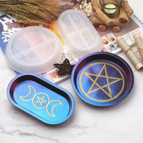 2020 DIY Tray Resin Mold Epoxy Silicone Forms Mould Jewelry Plate Dish Casting Jewelry Making Tools Moon Star Pattern Round Oval