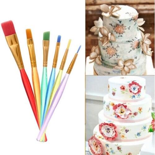 6 Pcs/ Set Multi-color Candy Cake Icing Decor Paint Brushes Set Bakeware Kit Tools NW