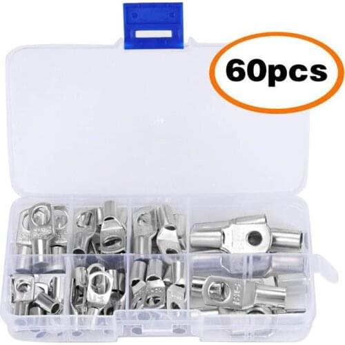 60Pcs SC Bare Terminals lug Tinned Copper Tube Lug Ring Seal Battery Wire Connectors Bare Cable Crimped/Soldered Terminal Kit