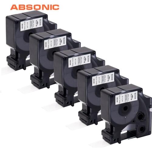 Absonic 5PCS 19mm IND Vinyl Label DYMO Rhino 18445 Black on White Label Tapes Industrial Cartridge For Rhino 4200 5200 Printer