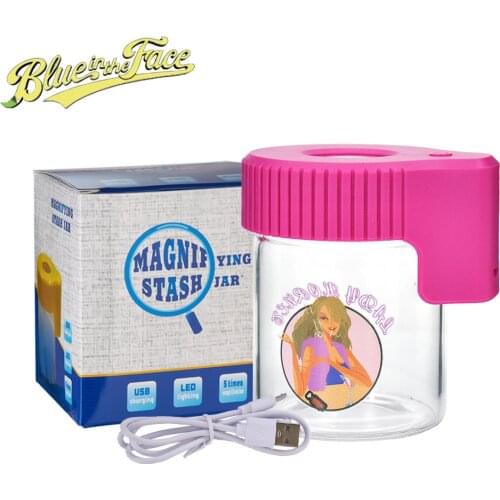Lights Up and Seals Weed Stash Jar, Pink Ornamental Led Magnifying Glass Tobacco Storage Bottle Women Smoking Accessories
