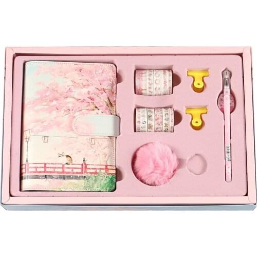 Cherry Blossom Sakura 80 Sheet A6 Loose-Leaf Notebook Journal Agenda Planner Set Stationery,Hand Account Book