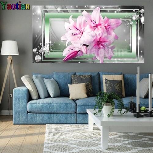 Large 5D DIY Diamond Painting Orchid Pink flower Full Square Round Drill Embroidery Cross Stitch Mosaic Picture Of Rhinestones