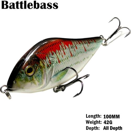 BATTLEBASS Brand 1PC Slow Sinking Jerkbait Fishing Lure 100MM 42G Slider Swim Action Hard Body Jerk Bait for Pike Musky Fishing