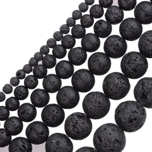 Amader Natural Black Lava Rock Volcanic Beads Making DIY Necklace Loose Bracelet 4/6/8/10/12 mm 15" Handmade Wholesale