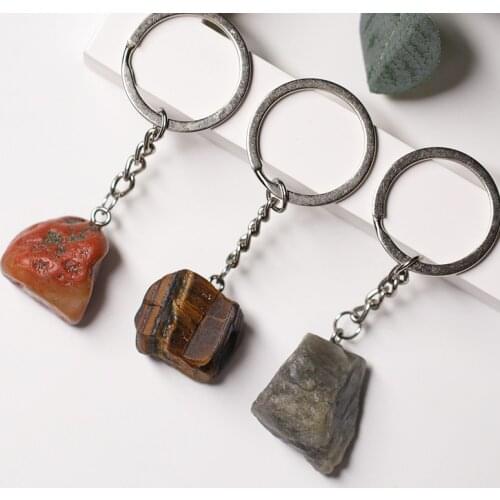 Natural Stone Keychain Crystal Agate Irregular Key Chain Rough Stone Naked Stone Healing Mens And Womens Decorative Accessorie