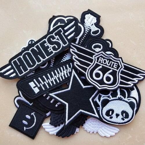 Black White Letters Patches Animal Zipper Embroidery Patches For Clothes Iron on Appliques Clothes Jeans Stickers Badges Patch