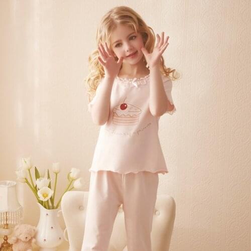 2 Piece Children Pajamas Clothing Sets Summer Girls Short Sleeve Sleepwear Kids Soft Cotton Nightwear Kids Leisure Home Clothes