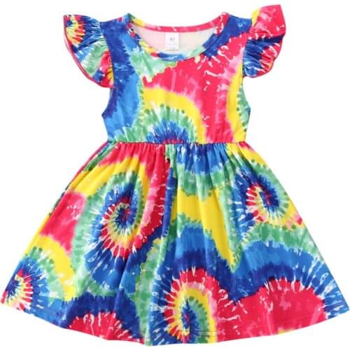 1-6T Toddler Kid Girl Clothes Short Sleeve Tie Dye Gradient Dress Elegant Cute Sweet Party Fashion Dresses Print Infant Outfit