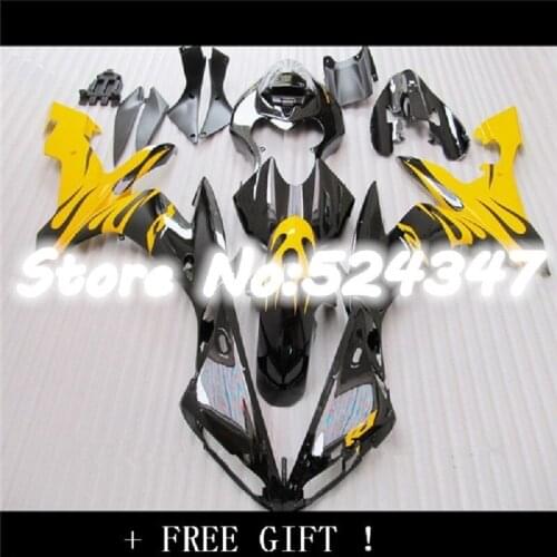 Customized Injection fairing kits fit for YAMAHA 2004-2006 YZFR1 04 05 06 YZF R1 black yellow flames plastic fairings kit