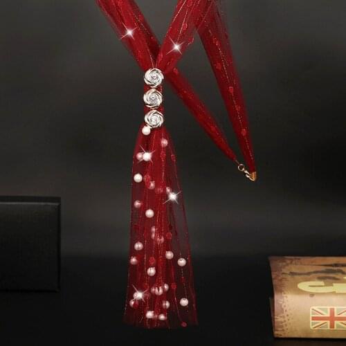 Korean Fashion Shiny pearl Long Necklace 2020 Kpop Simple Joker Tassel Lace Gauze Strand Sweater Chain Women Leisure Jewelry