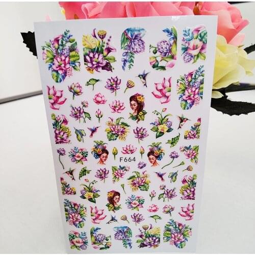 Beautiful Lotus Pink Flowers 3D Stickers For Nails Summer Adhesive Decals Nail Art Decorations Foil Manicure Accessories