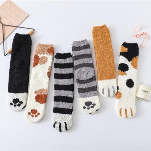 Cute Winter Warm Cat Paw Socks Women Coral Velvet Thick Claw Socks Femme Funny Socks Home Sleep Floor Calcetines meias