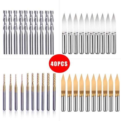 10pcs/40pcs End Mill Engraving Bits Set CNC Router Bits Cutting Wood Metal Milling Cutter 1/8" Shank Tungsten Steel