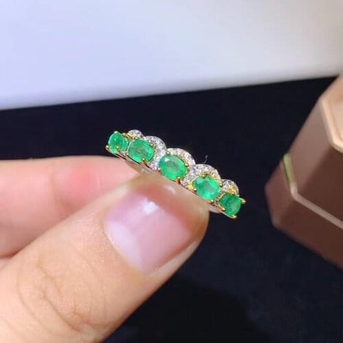 Natural green Emerald Ring Natural gemstone ring S925 silver lovely crown Hairpin Row wave women girl gift party fine Jewelry