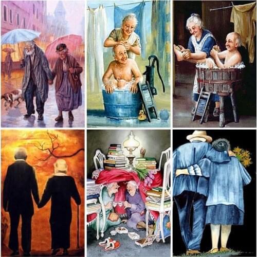 Old Couple DIY 5D Diamond Painting Cross Stitch Cartoon Diamond Embroidery Full Round Resin Rhinestone Wall Art Home Decor