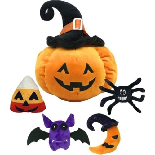 Wholesale 5 sets Halloween hat pumpkin plush toys Cute Stuffed Animals Devil Bat Spider Moon Candy gifts Dolls for Children