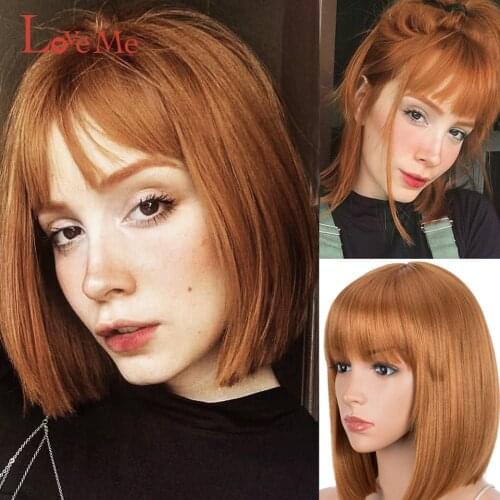 Synthetic scalp Wig 12 Inch Straight Bob scalp wig womens headbandwigs hair extensions cosplay Lolita Short pink Wigs Free ship