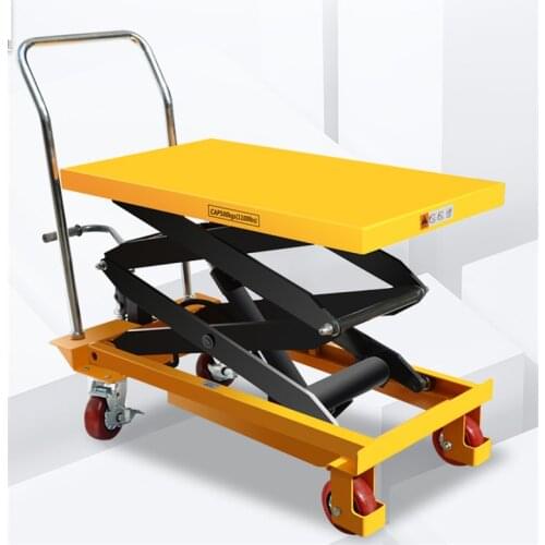 Movable manual hydraulic platform car, electric lift, 2 tons, lifting, transporting, driver pushing, loading and unloading car