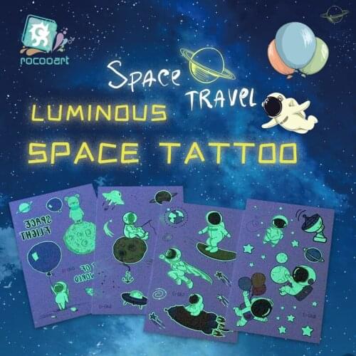 Lovely Space Water Transfer Waterproof Temporary Luminous Tattoo Stickers For Children Halloween Party Gift Fake Tattoos