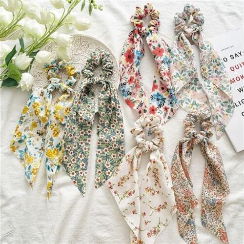 2021 Spring Summer French Style Flowers Hair Ruban Rope Vintage Chouchou Accessories Chiffon Fabric Korean Scrunchies