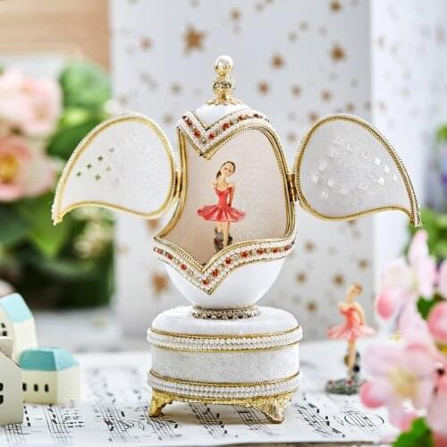 Handmade luxury palace eggshell Ballet girl swivel music box
