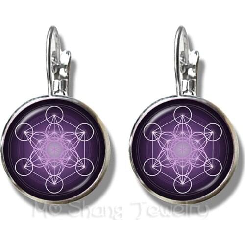 Pentacle Earrings 16mm Glass Dome Art Picture Circle Silver Plated Stud Earrings Fashion Gift Pray For Happiness Keep Talisman