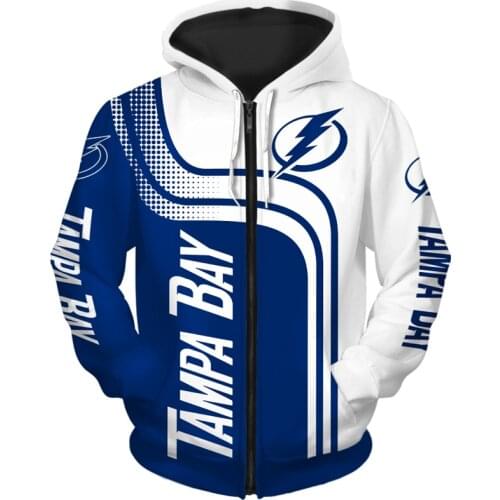 Tampa Bay mens fashion Long sleeve 3D Lightning Zip Hoodies Fun graffiti letters blue lightning print Sweatshirt