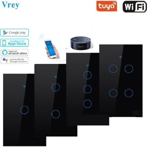 Smart Touch switch, APP Smart Wireless Remote Switch, Voice-Control Alexa Echo / Google Home Crystal Tempered Glass Panel